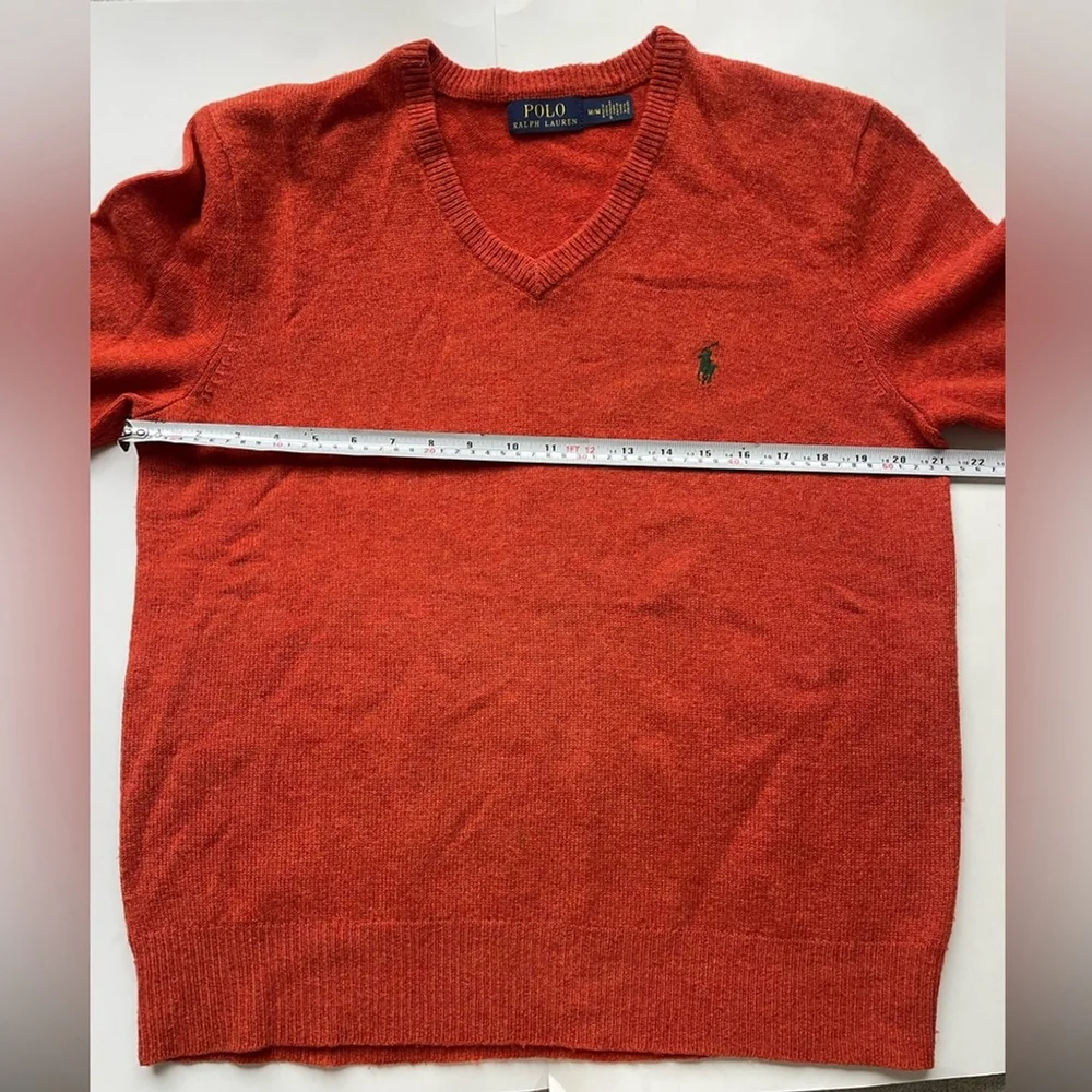 Polo Ralph Lauren 100% Lambswool V-Neck Sweater Burnt Orange Size M